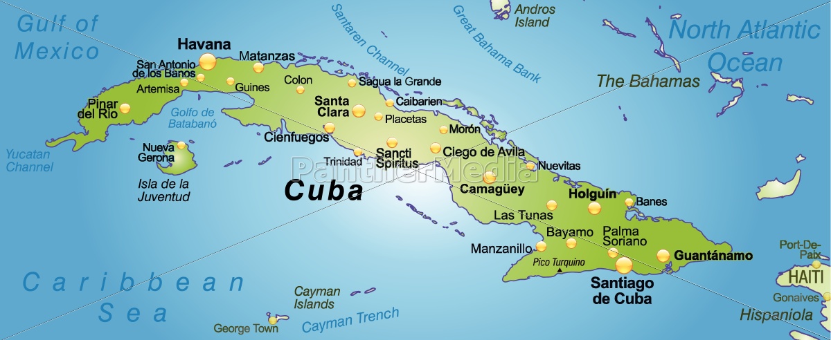 Karte von Kuba als Übersichtskarte in Grün - Lizenzfreies Bild
