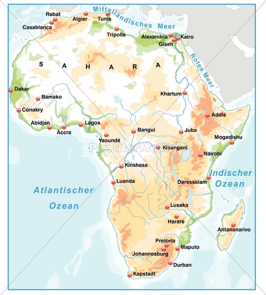  Karte von Afrika  als bersichtskarte mit Lizenzfreies 