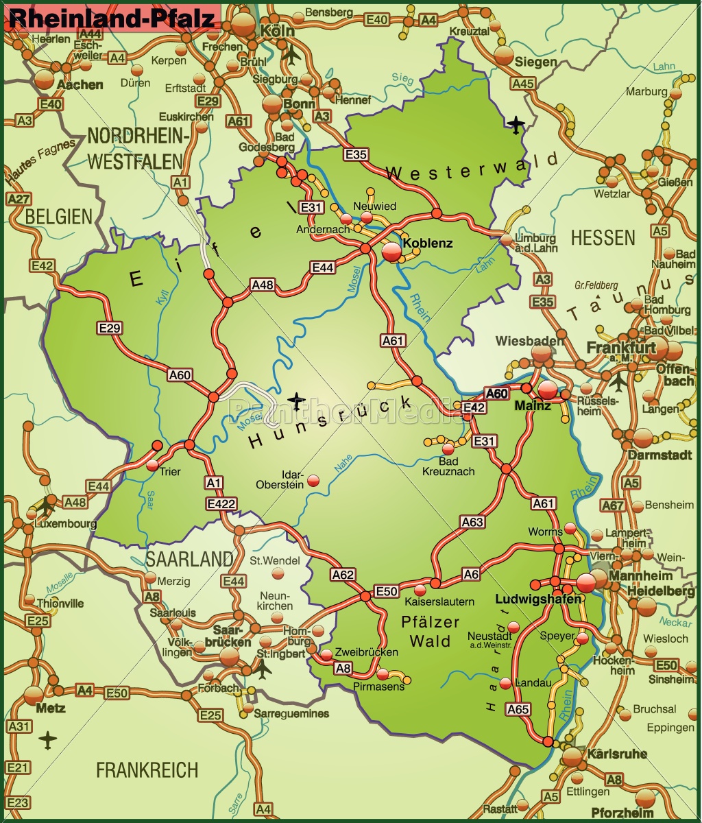 Karte von RheinlandPfalz mit Lizenzfreies Bild 10689401 Bildagentur