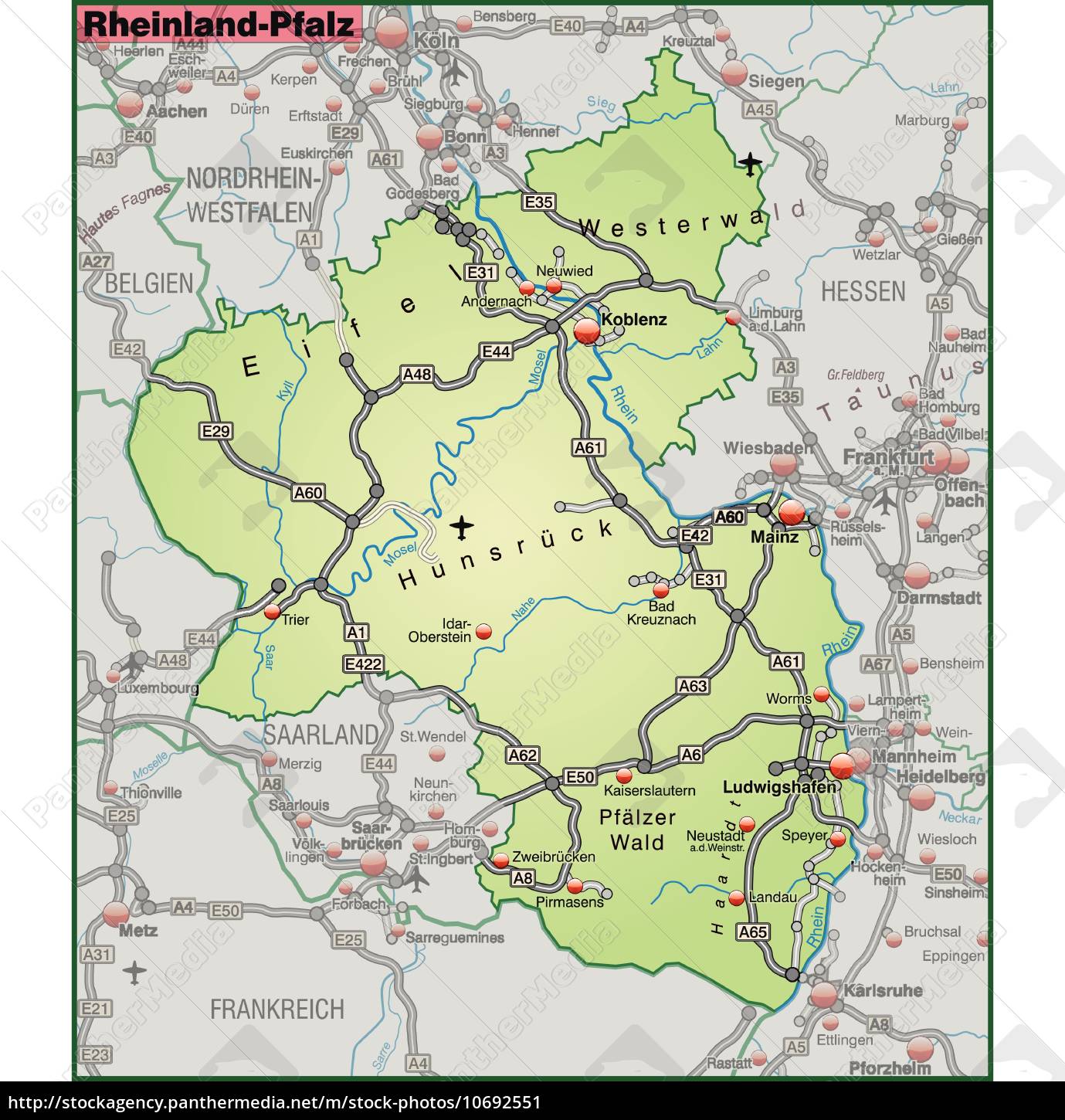 Karte von RheinlandPfalz mit in Lizenzfreies Bild 10692551 Bildagentur