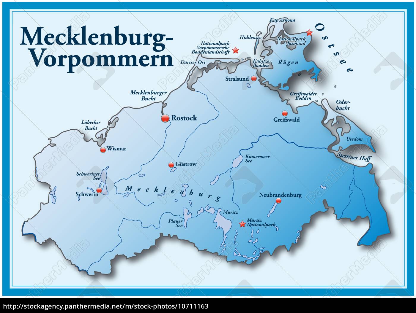Karte von Mecklenburg-Vorpommern als Übersichtskarte - Lizenzfreies