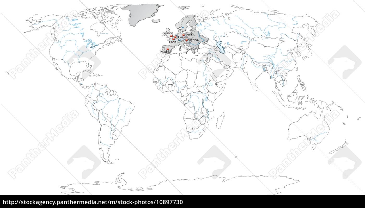 Karte Von Europa Mit Hauptstadten In Grau Stock Photo Bildagentur Panthermedia