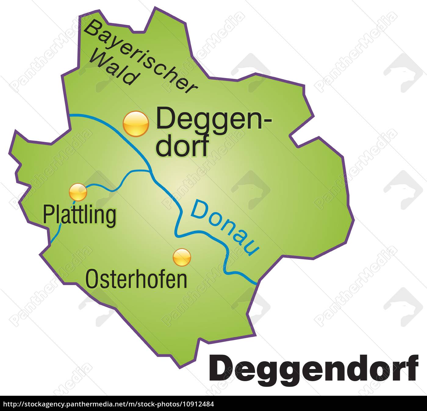 Karte von Deggendorf als Übersichtskarte in Grün - Lizenzfreies Foto