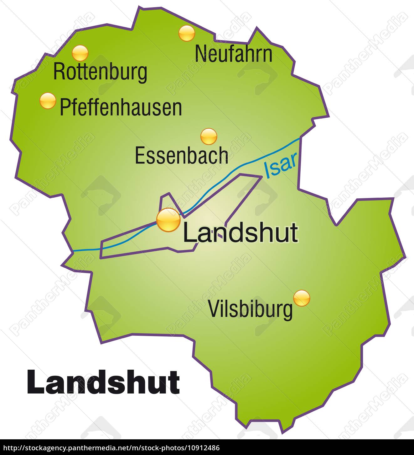 Karte von Landshut als Übersichtskarte in Grün - Stock Photo