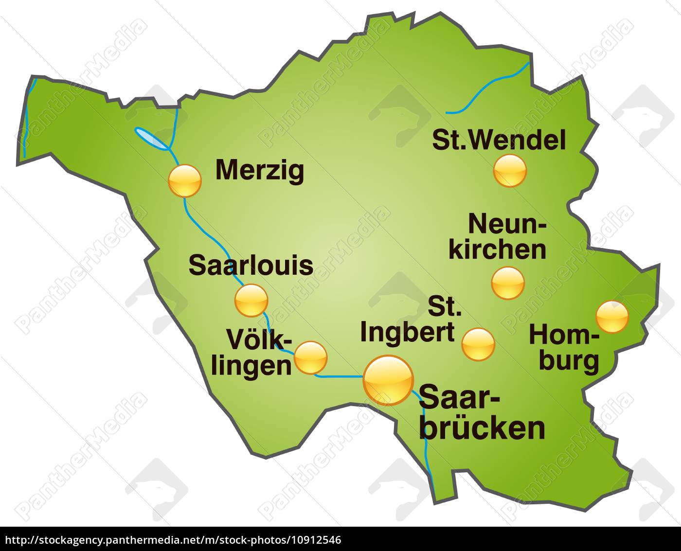 Karte Von Saarland Als Übersichtskarte In Grün - Stock Photo ...