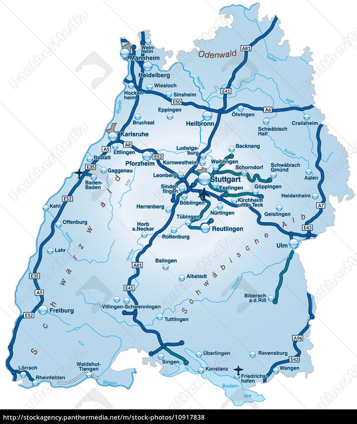 Karte Von Baden Wuerttemberg Mit Verkehrsnetz In Blau Stock Photo 10917838 Bildagentur Panthermedia