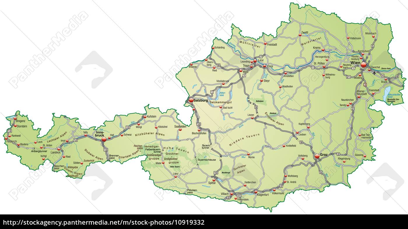 Karte Von Oesterreich Mit Verkehrsnetz In Pastellgrün - Lizenzfreies ...