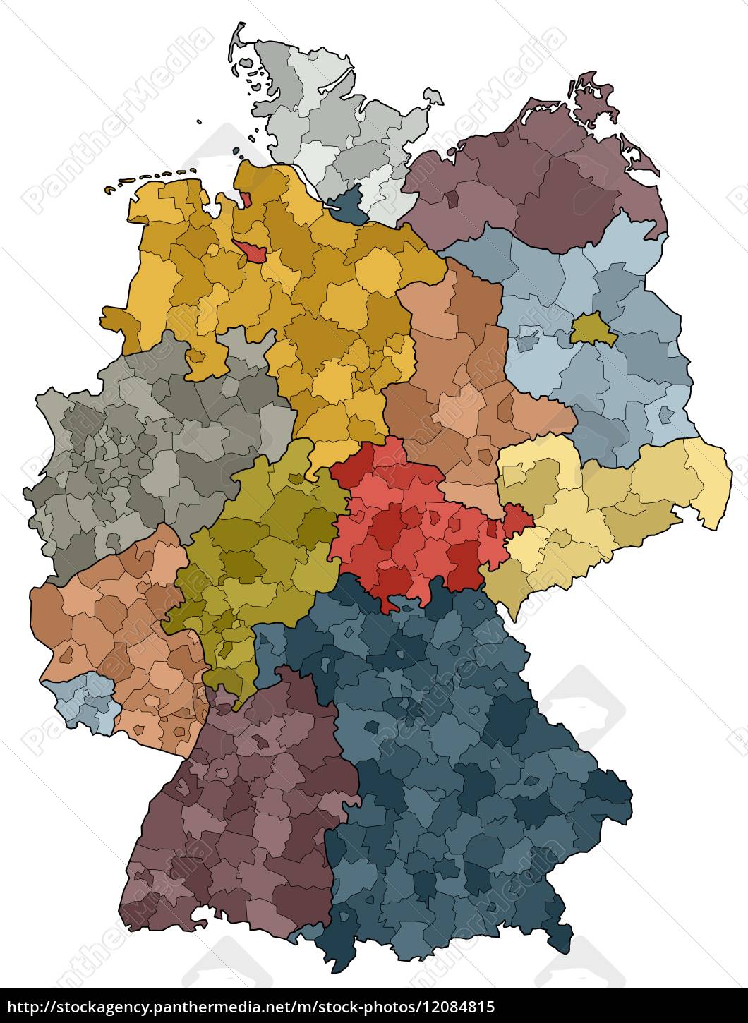 Deutschlandkarte - Bundesländer und Landkreise - Lizenzfreies Bild