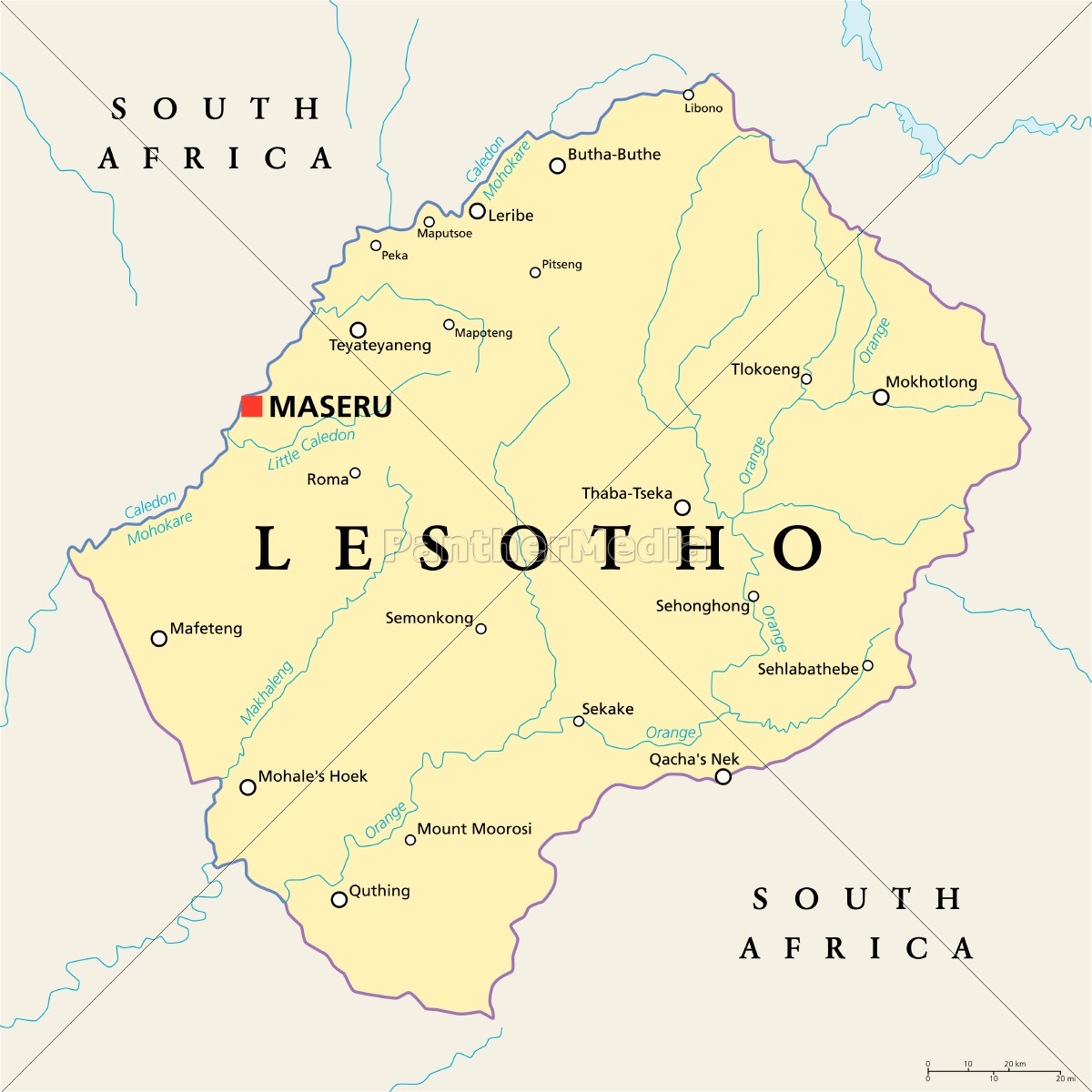 Politische Karte Von Lesotho Stockfoto 13186530 Bildagentur Panthermedia