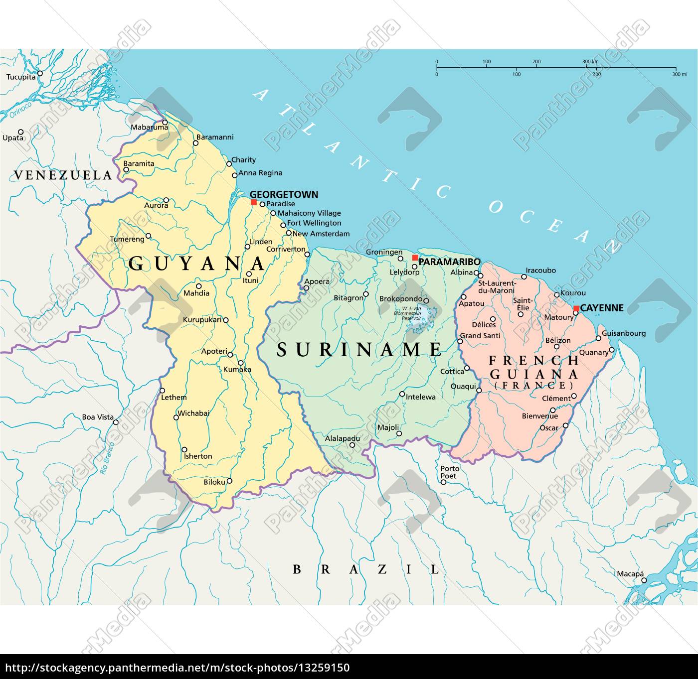 guyana,surinam und französisch-guayana politische - Stock Photo