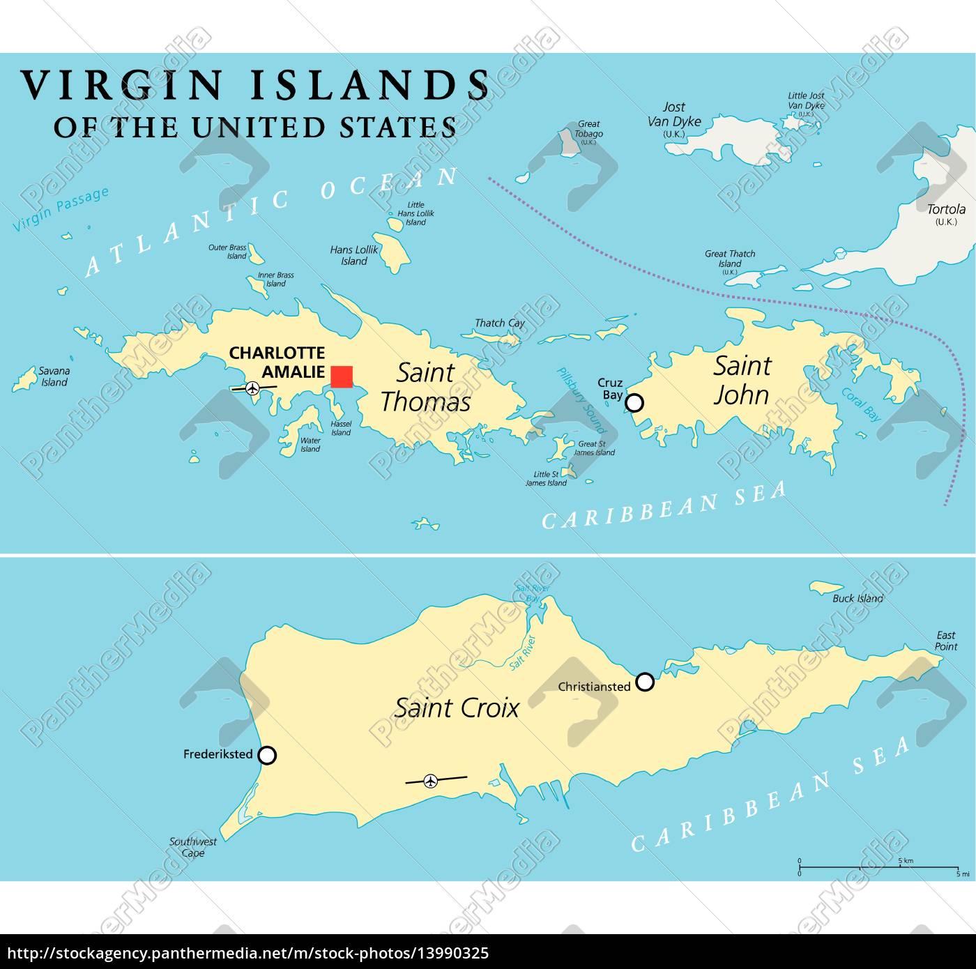 Amerikanische Jungferninseln Politische Karte Lizenzfreies Bild Bildagentur Panthermedia