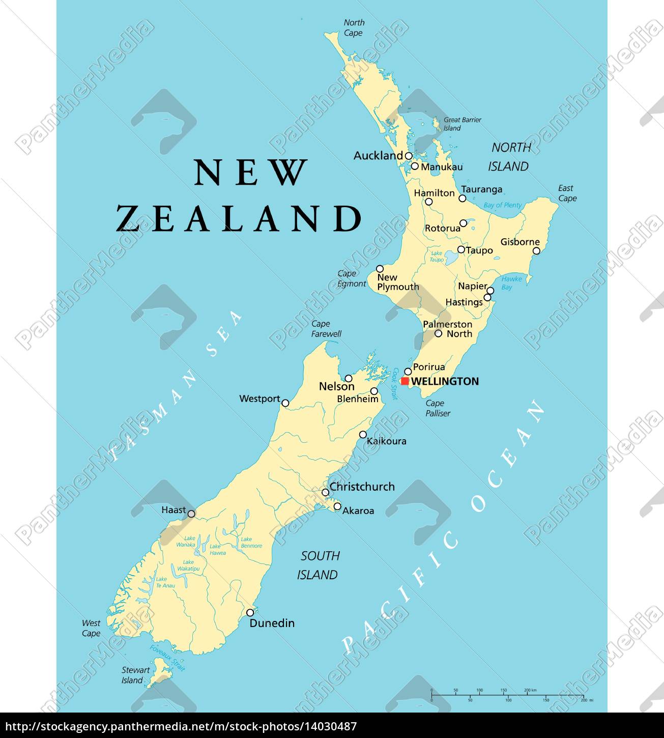 Politische Karte Von Neuseeland Stockfoto 14030487 Bildagentur Panthermedia 2466