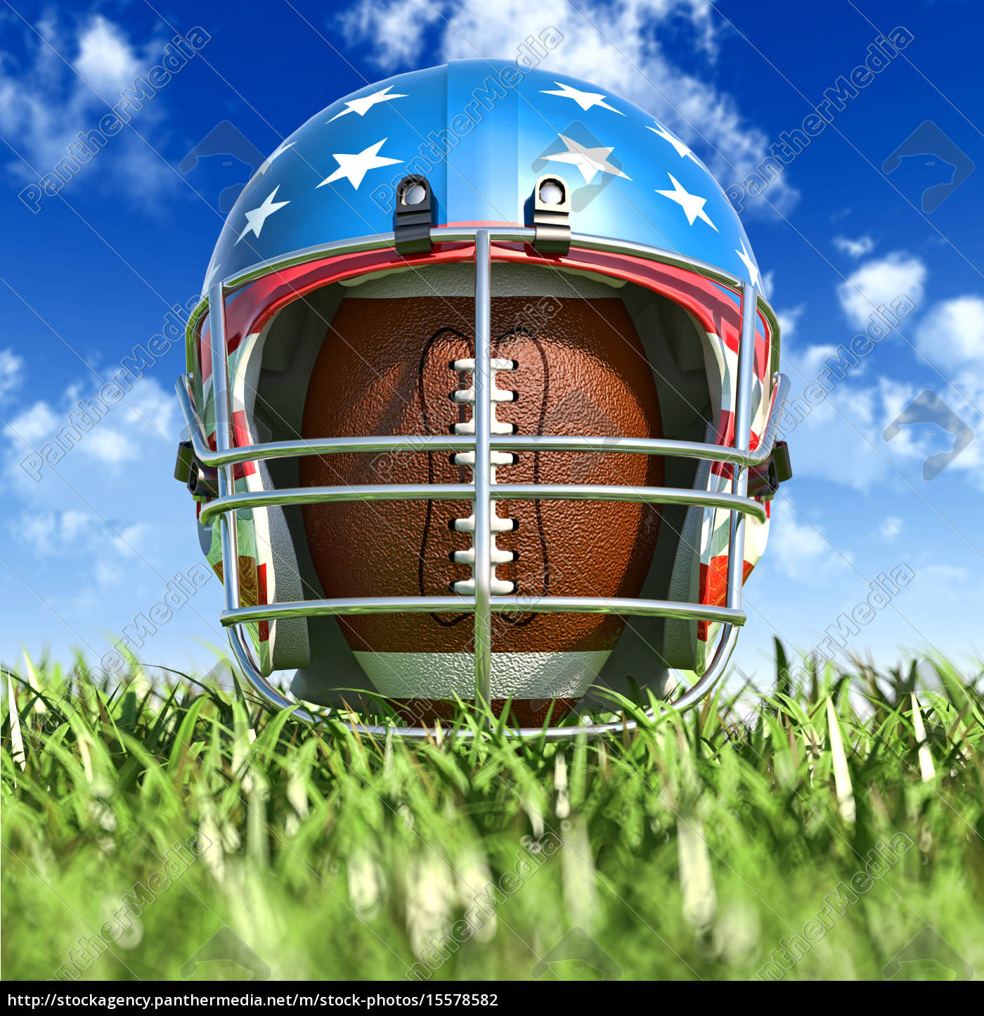 American Football Helm Uber Dem Ovalen Ball Auf Dem Stock Photo 15578582 Bildagentur Panthermedia