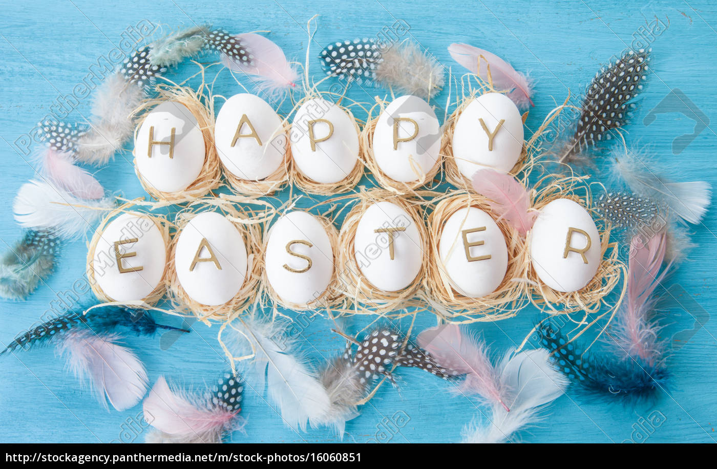 Huehnereier Mit Happy Easter Schriftzug Stockfoto 16060851 Bildagentur Panthermedia