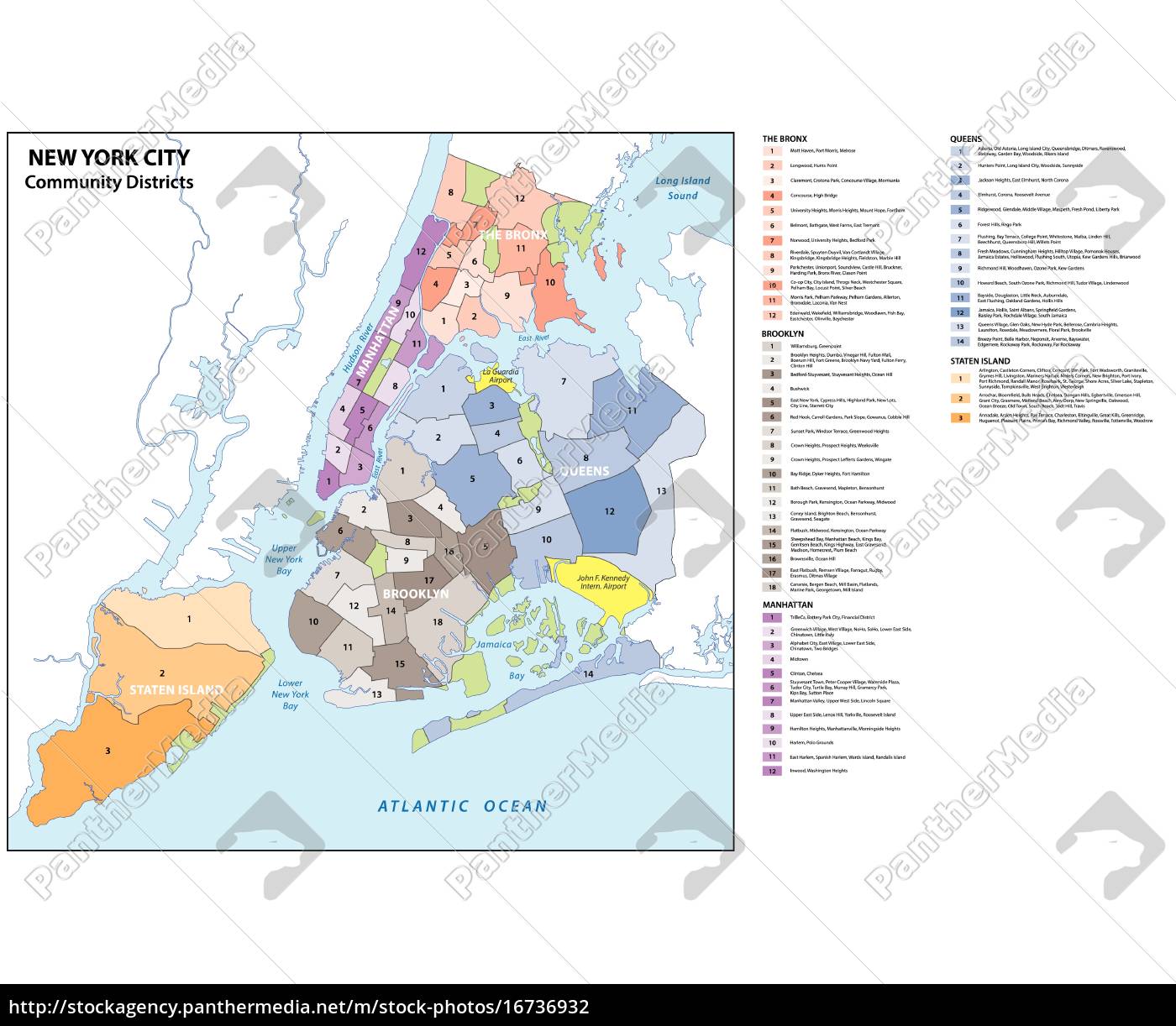 New York City Boroughs Bezirke Nachbarschaften Karte Lizenzfreies Foto Bildagentur Panthermedia