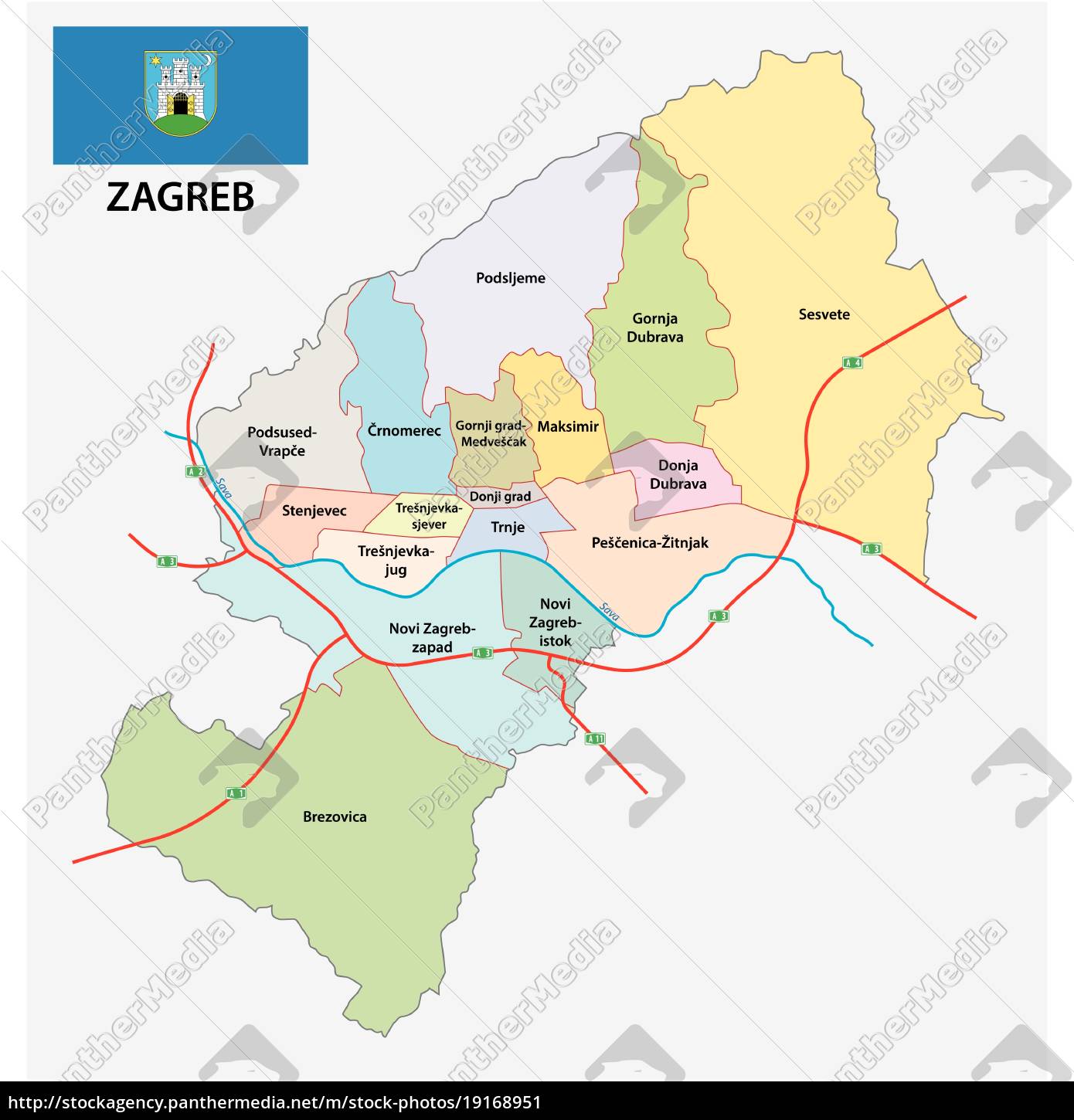 Administrative Division Karte Von Kroatien Hauptstadt Lizenzfreies Bild 19168951 Bildagentur Panthermedia