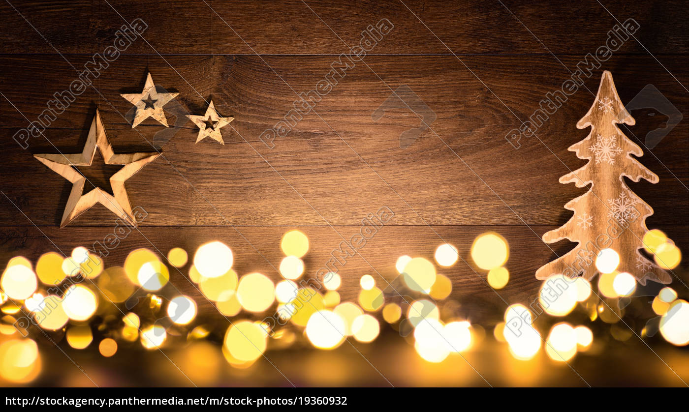 Weihnachten Hintergrund aus Holz und Lichtern - Lizenzfreies Foto