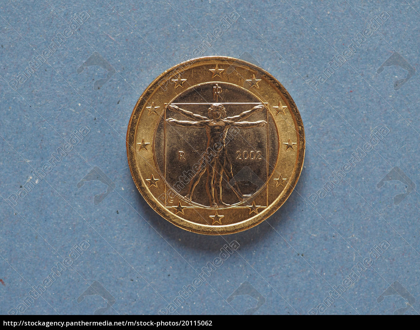 1 € münze europäische union italien über blau - Lizenzfreies Bild