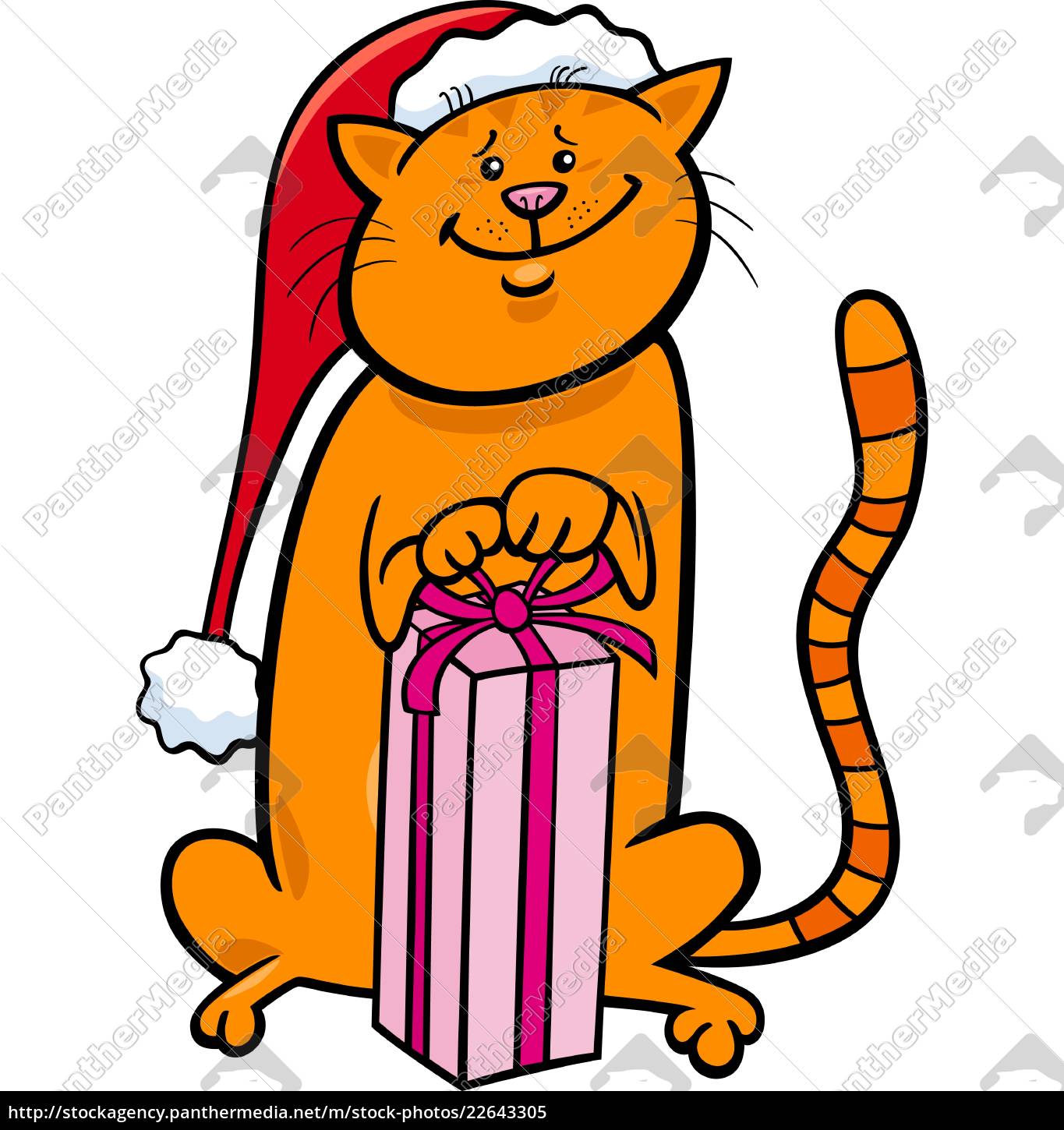 Katze Mit Weihnachtsgeschenk Cartoon Lizenzfreies Bild Bildagentur Panthermedia