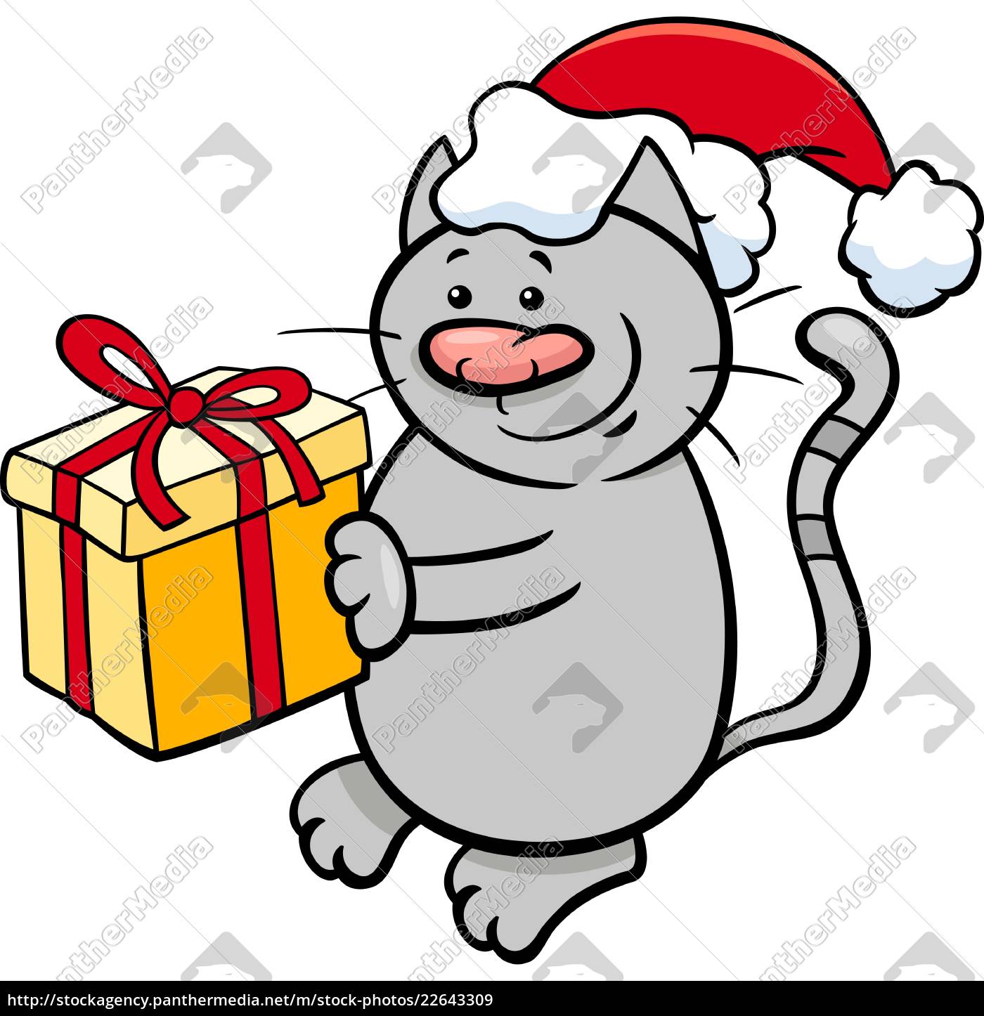 Katze Mit Weihnachtsgeschenk Cartoon Lizenzfreies Bild Bildagentur Panthermedia