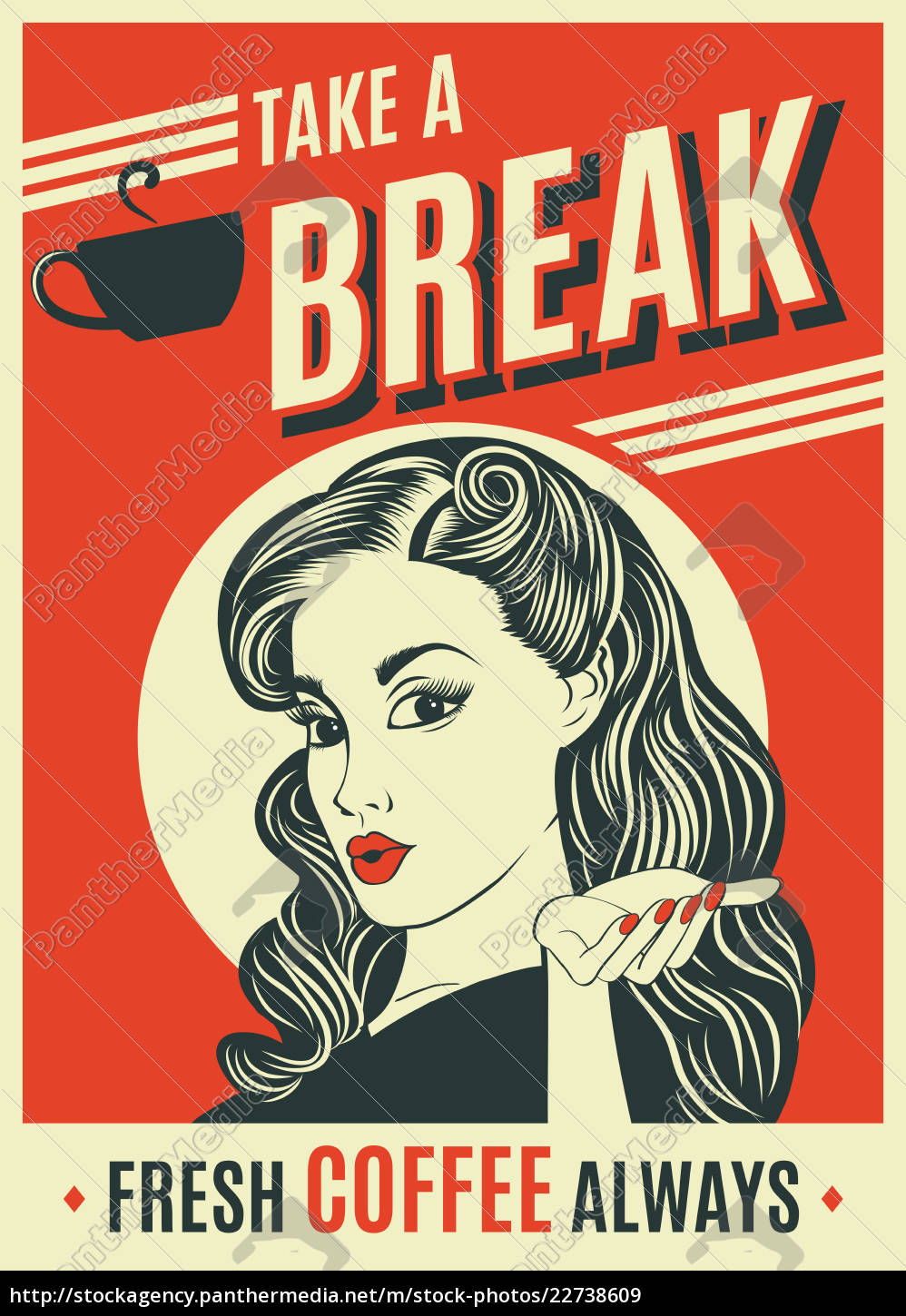 Werbung Kaffee Retro Poster Mit Pop Art Frau Lizenzfreies Bild Bildagentur Panthermedia