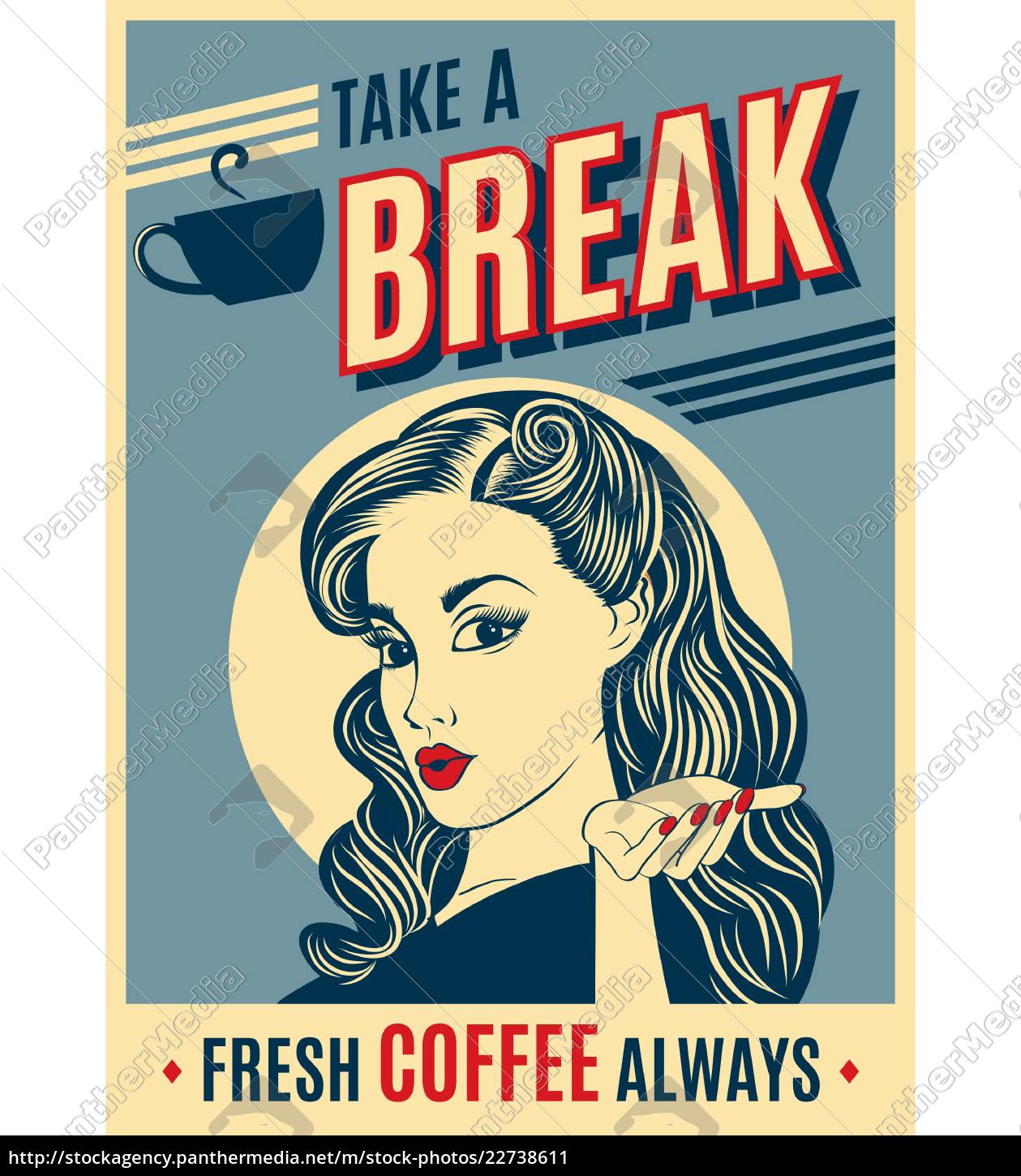 Werbung Kaffee Retro Poster Mit Pop Art Frau Stockfoto Bildagentur Panthermedia