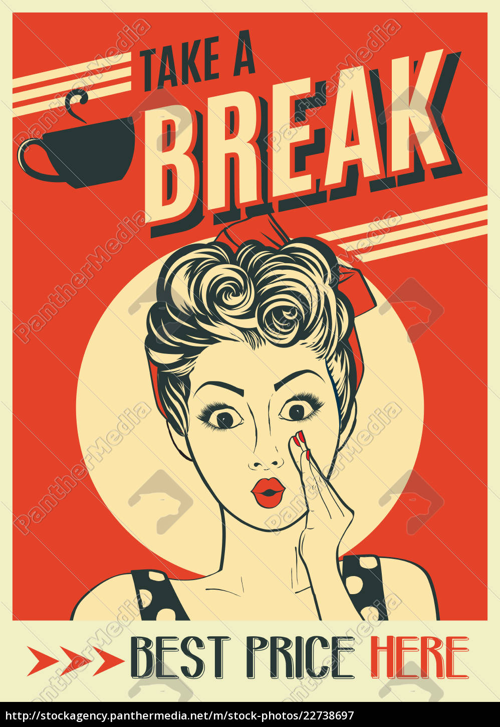 Werbung Kaffee Retro Poster Mit Pop Art Frau Lizenzfreies Bild Bildagentur Panthermedia