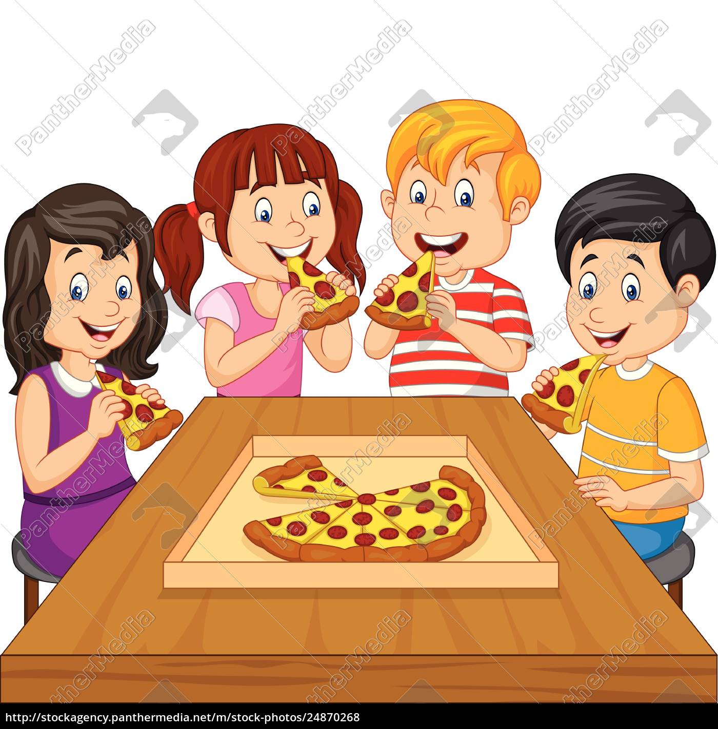 Cartoon Kinder Essen Pizza Zusammen Lizenzfreies Foto Bildagentur Panthermedia