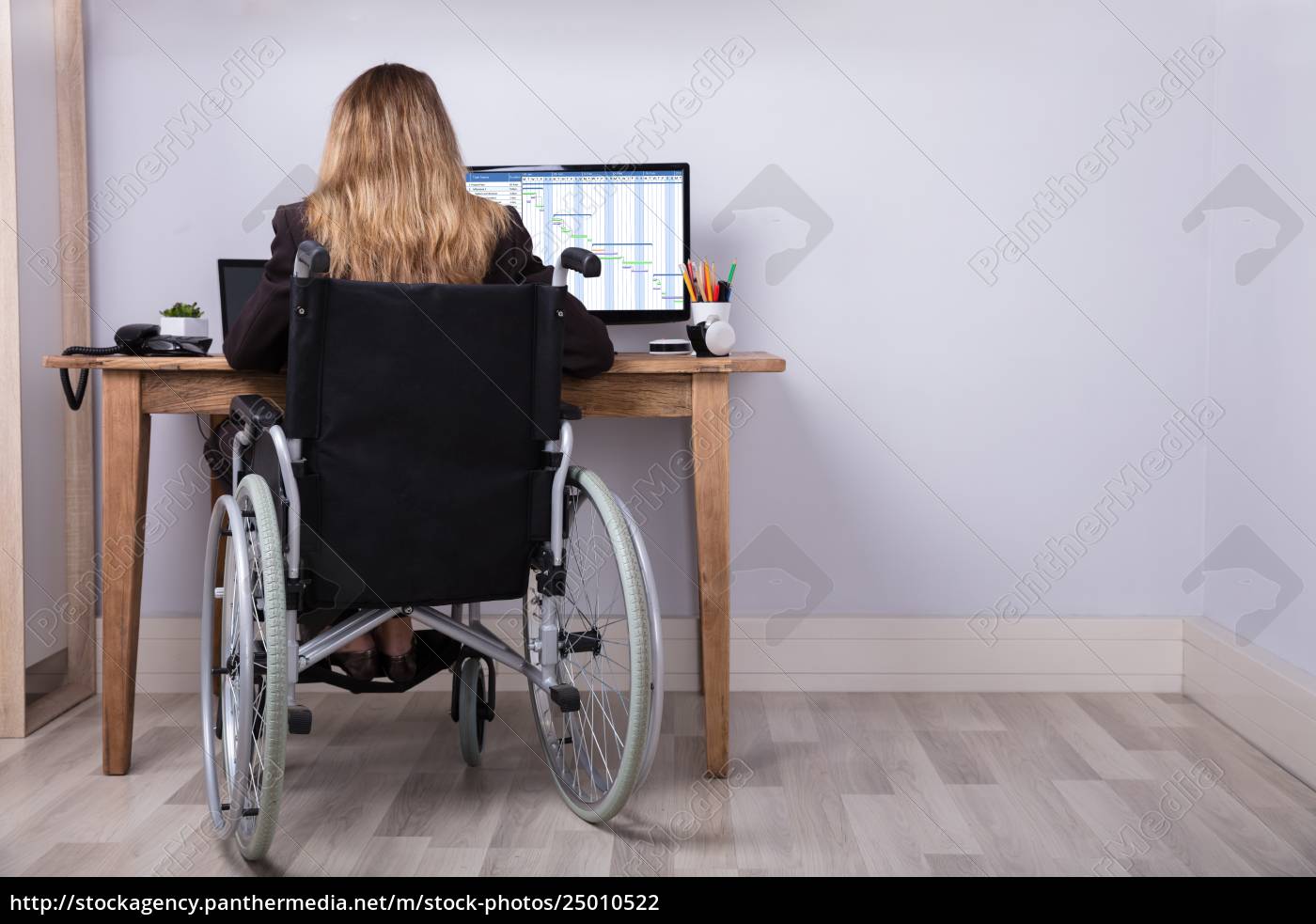 Behinderte Geschaftsfrau Die An Computer Arbeitet Stock Photo Bildagentur Panthermedia