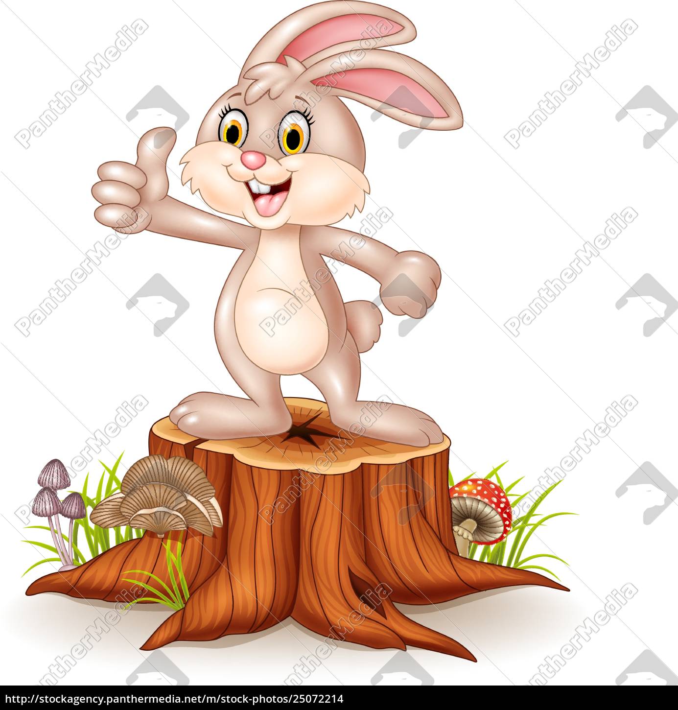 Cartoon Hase Gibt Daumen Hoch Auf Baumstumpf Stock Photo Bildagentur Panthermedia