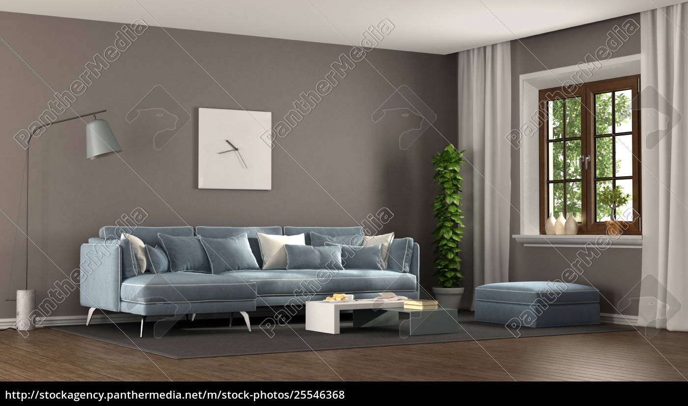 Elegantes Wohnzimmer In Braun Und Blau Lizenzfreies Foto 25546368 Bildagentur Panthermedia