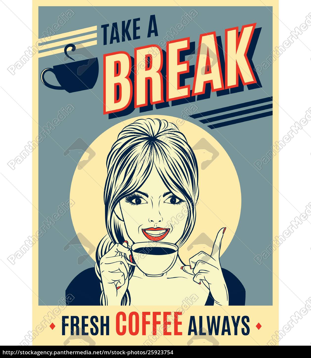 Werbung Fur Kaffee Retro Plakat Mit Pop Art Frau Stock Photo Bildagentur Panthermedia