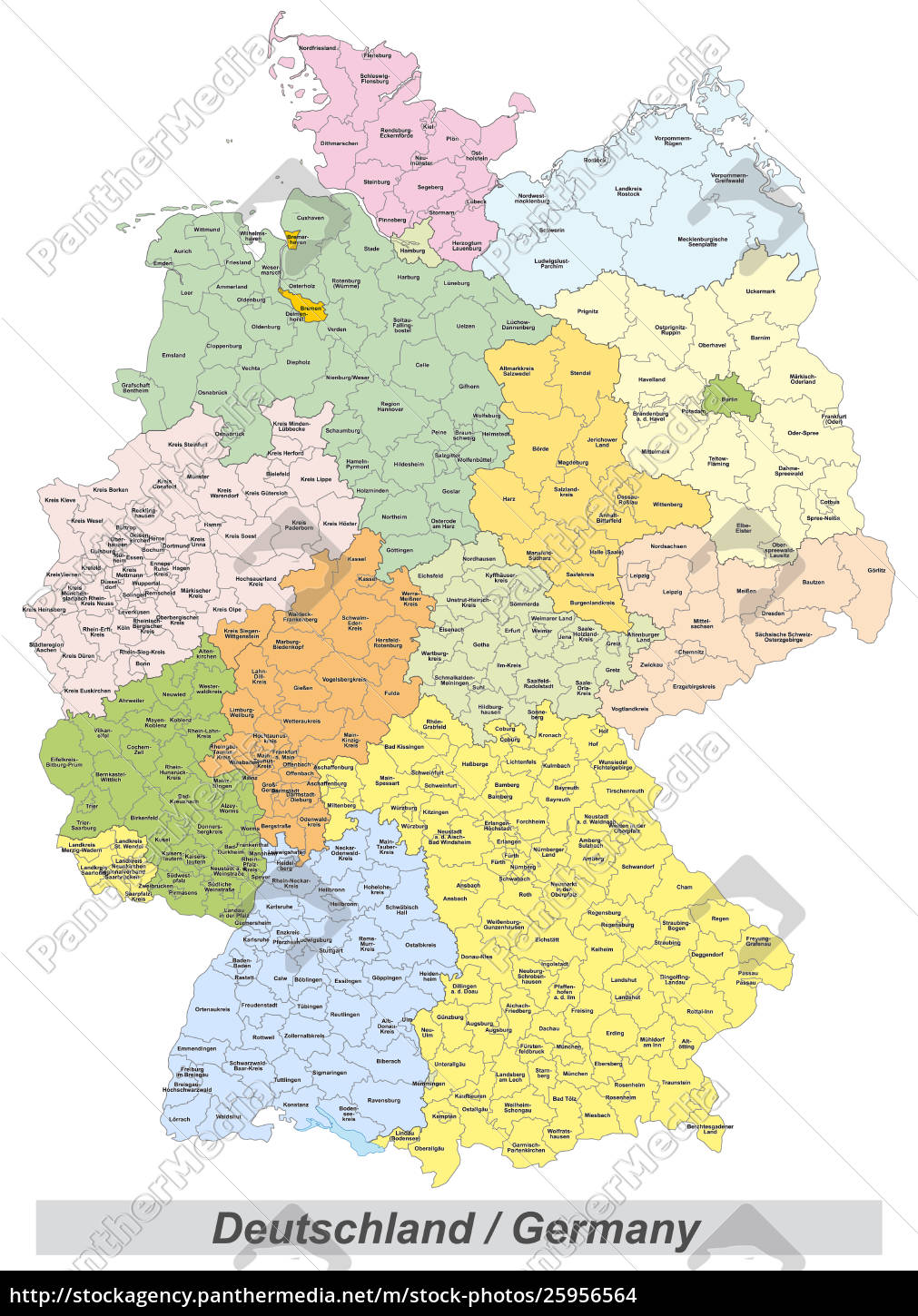 politische landkarte deutschlands mit landkreisen - Lizenzfreies Foto - #25956564  Bildagentur 