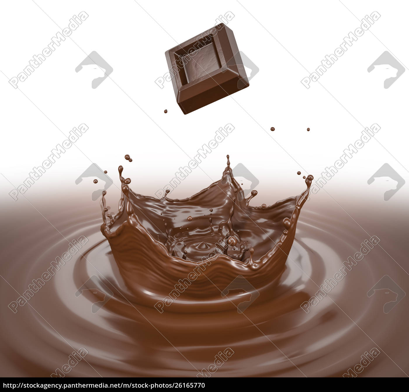 Schokoladenwürfel der mit Kronenspritzer in einen - Stock Photo ...