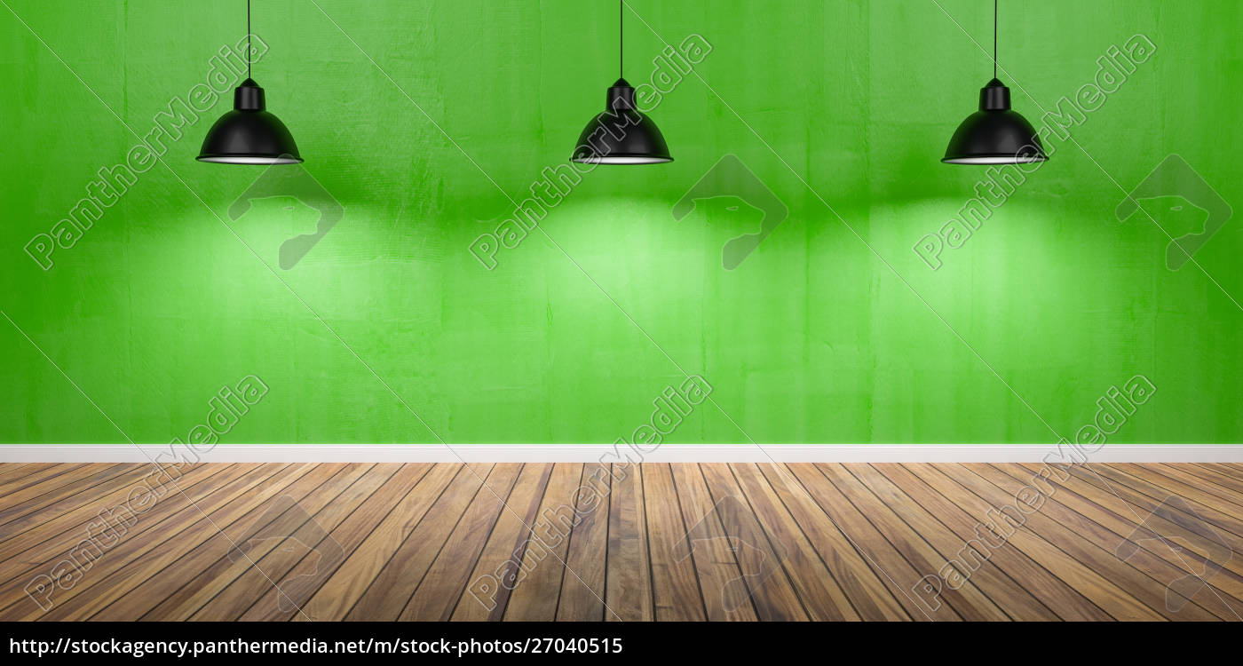 Zimmer Mit Drei Lampen Beton Grune Wand Und Holzboden Stockfoto 27040515 Bildagentur Panthermedia