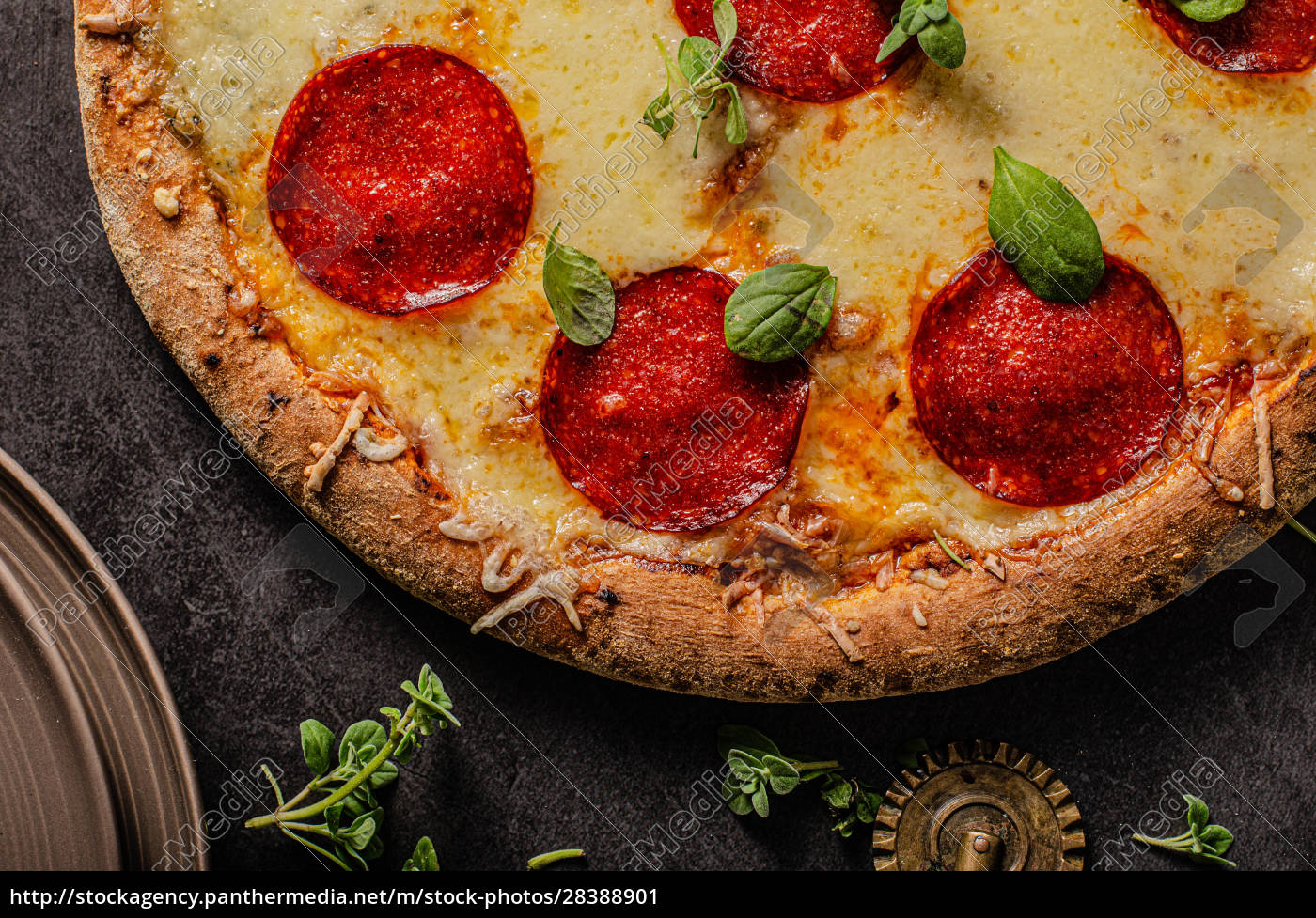 Hausgemachte Salami-Pizza mit Käseecken - Stockfoto - #28388901 ...