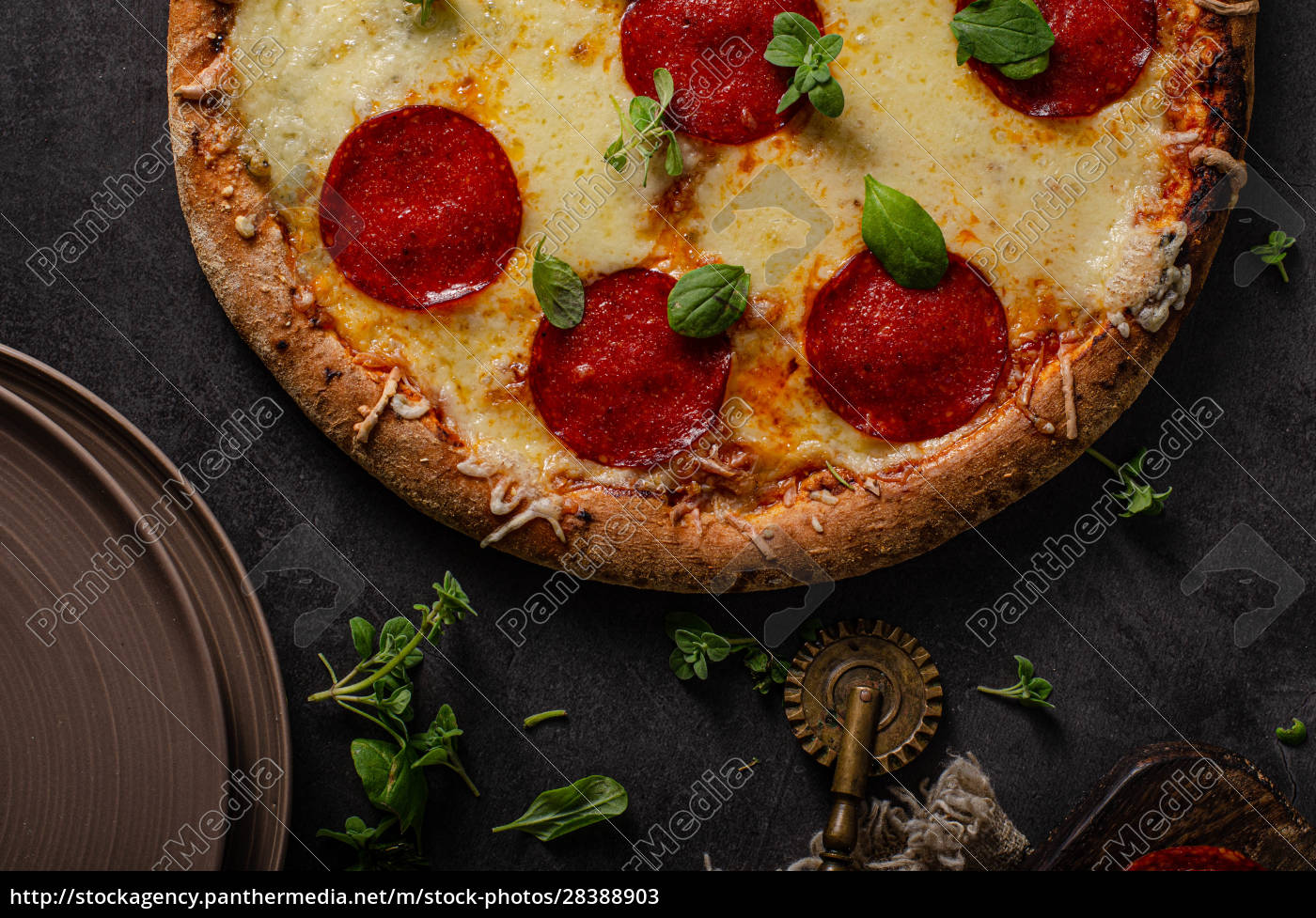 Hausgemachte Salami-Pizza mit Käseecken - Lizenzfreies Bild - #28388903 ...