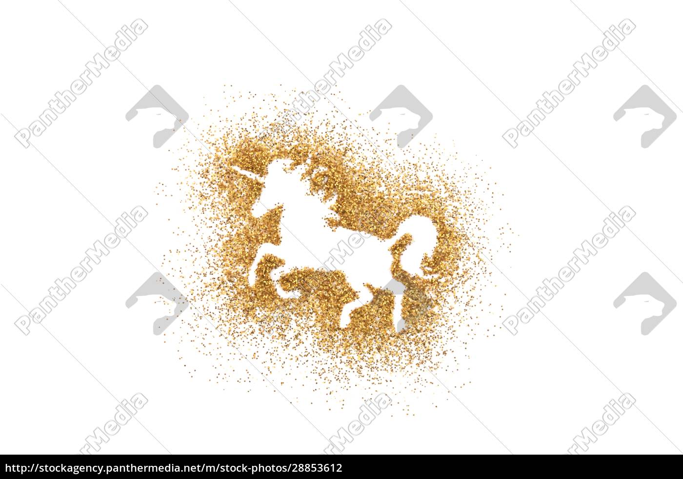 Unicorn shape on golden glitter over white background - Lizenzfreies Foto - #28853612