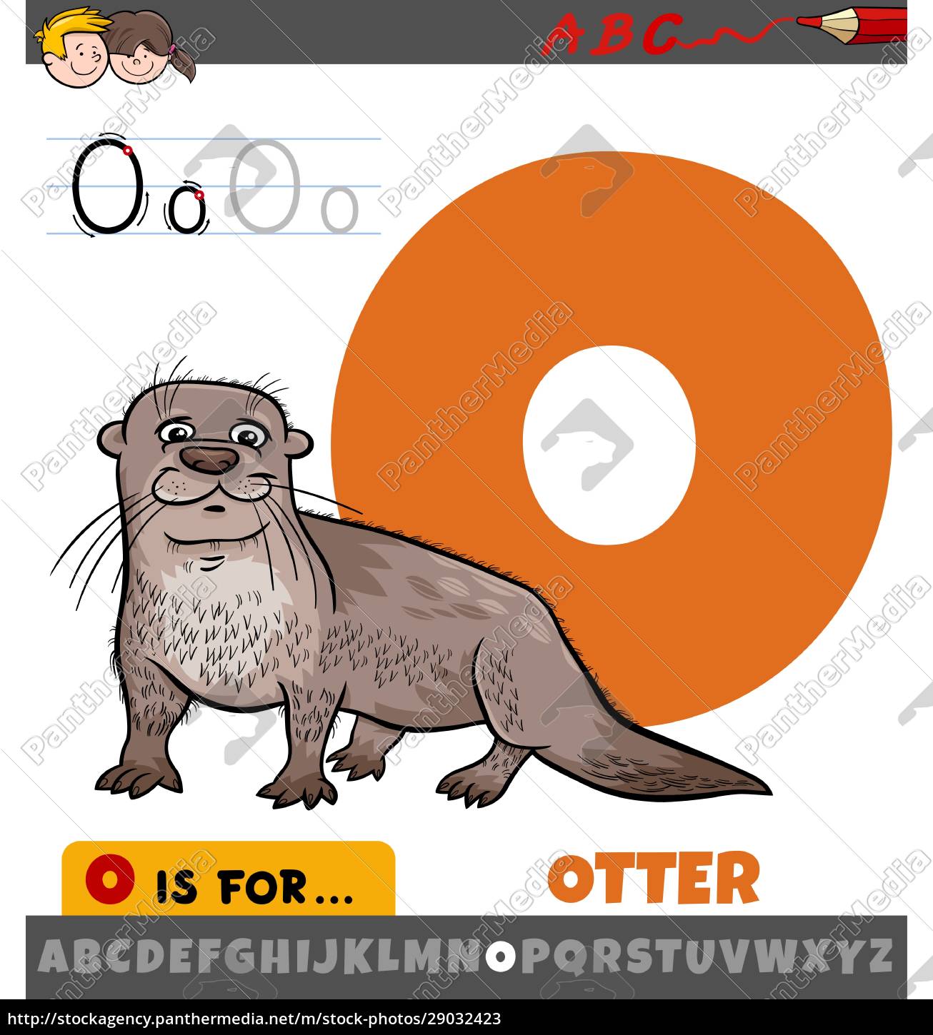 Buchstabe O aus Alphabet mit Ottertiercharakter - Lizenzfreies Bild