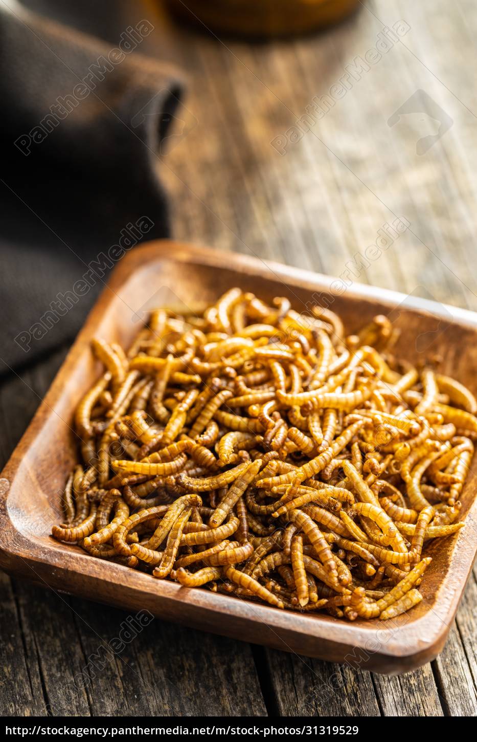 Gebratene salzige Würmer. Geröstete Mehlwürmer in - Stockfoto #31319529 ...